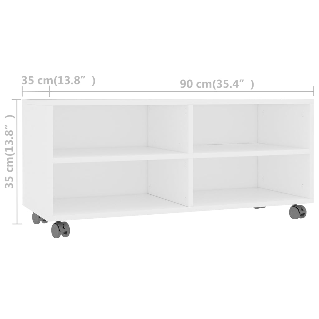 Mobile TV con Ruote Bianco 90x35x35 cm in Legno Multistrato