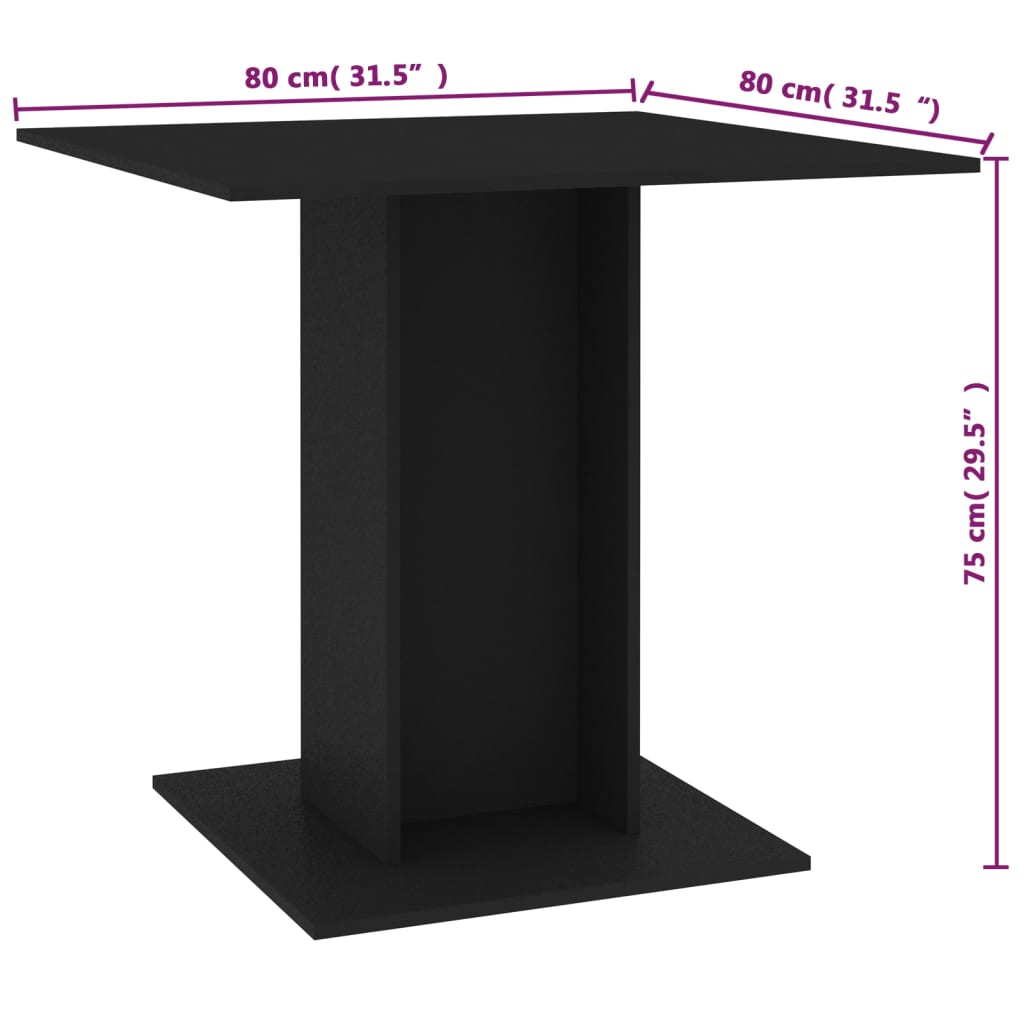 Tavolo da Pranzo Nero 80x80x75 cm in Legno Multistrato