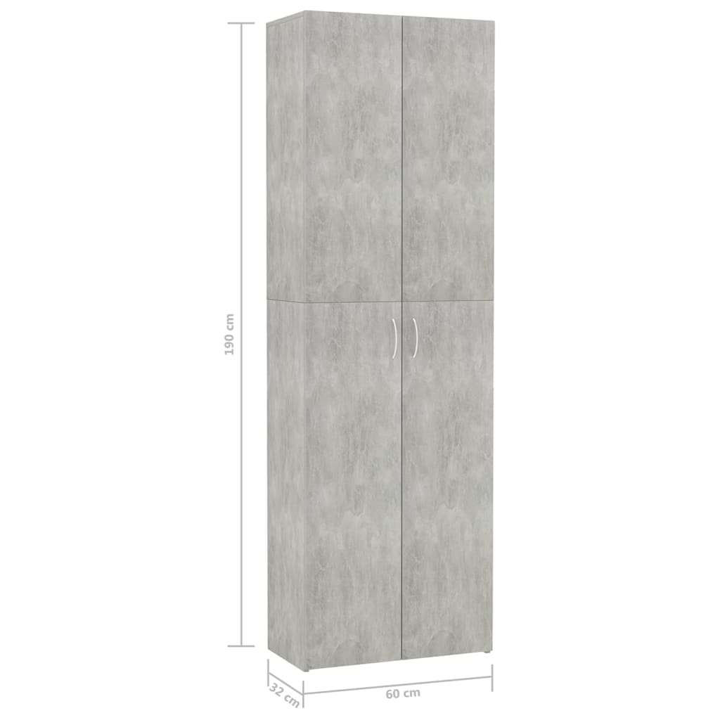 Armadio da Ufficio Grigio Cemento 60x32x190cm Legno Multistrato