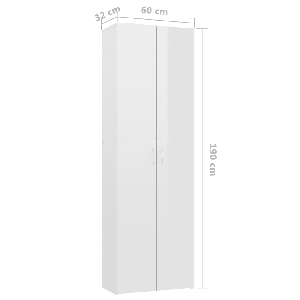 Armadio per Ufficio Bianco Lucido 60x32x190cm Legno Multistrato