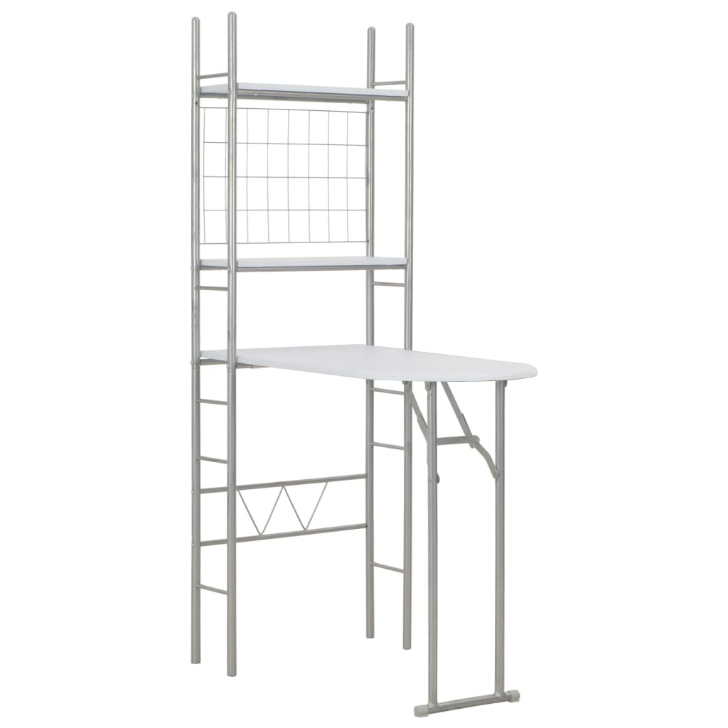 Set Tavolo Sedie Pieghevoli con Scaffale 3pz MDF Acciaio Bianco