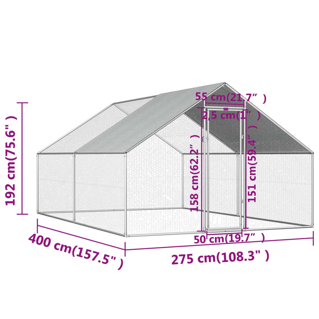 Gabbia per Polli da Esterno 2,75x4x1,92m in Acciaio Zincato