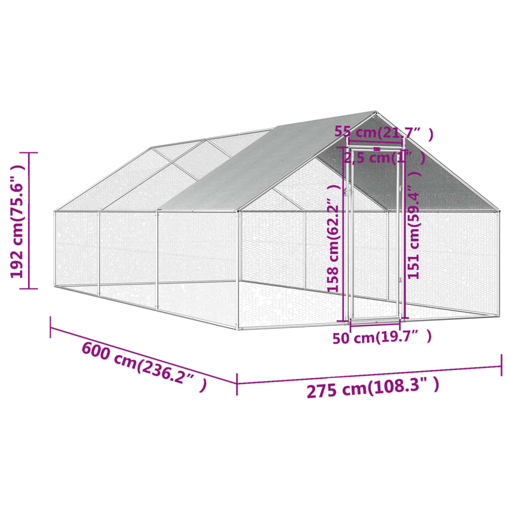 Gabbia per Polli da Esterno 2,75x6x1,92m in Acciaio Zincato