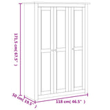 Armadio a 3 Ante Grigio 118x50x171,5cm in Pino Panama Range