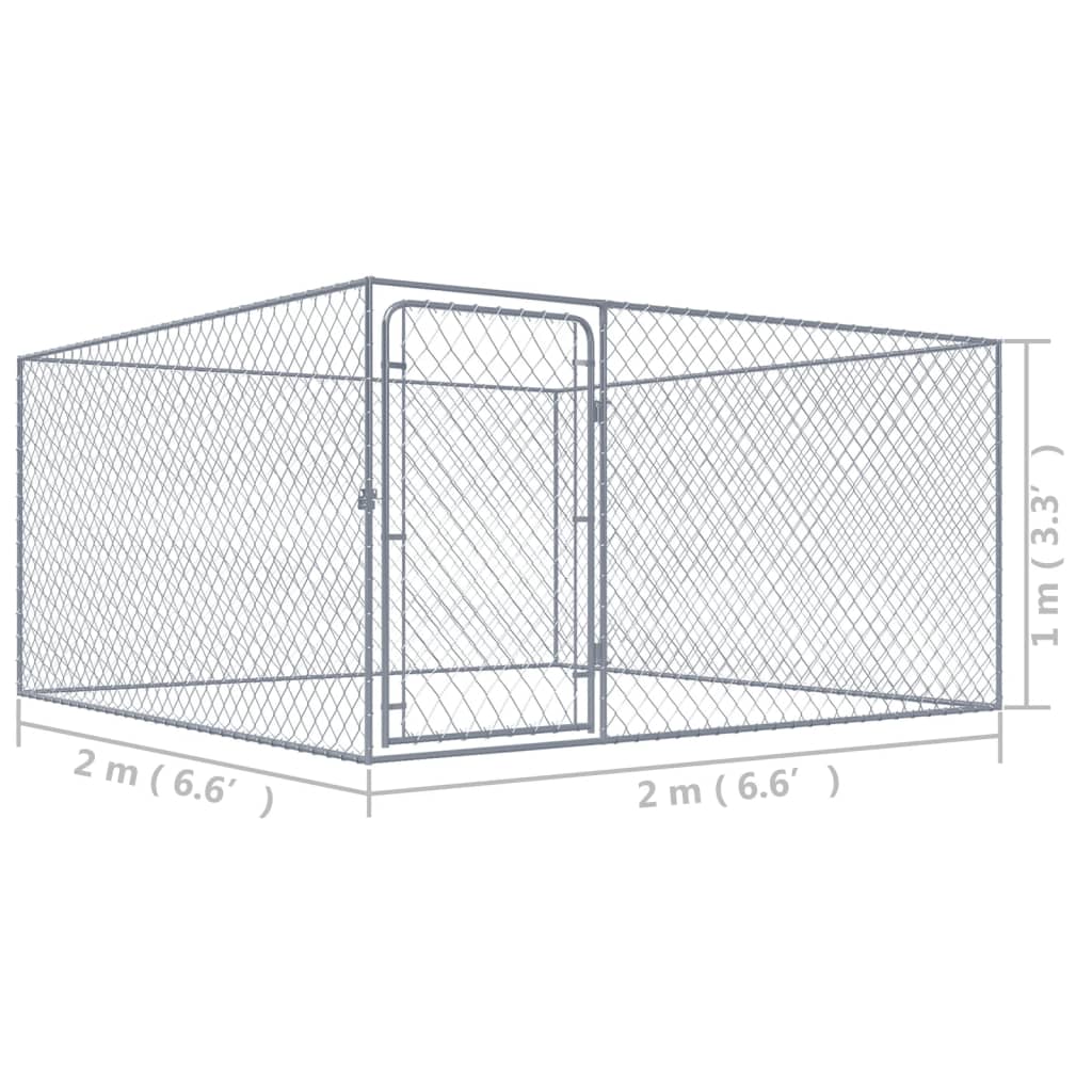 Recinto per Cani da Esterno in Acciaio Zincato 2x2x1 m