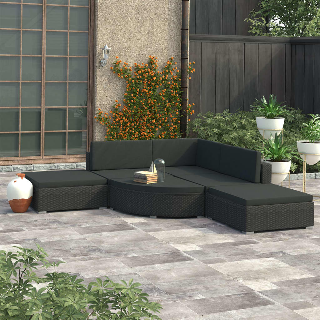 Set Divani da Giardino 6 pz con Cuscini in Polyrattan Nero