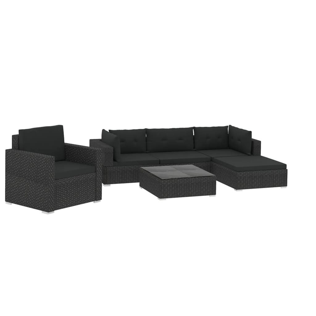 Set Divani da Giardino 6 pz con Cuscini in Polyrattan Nero