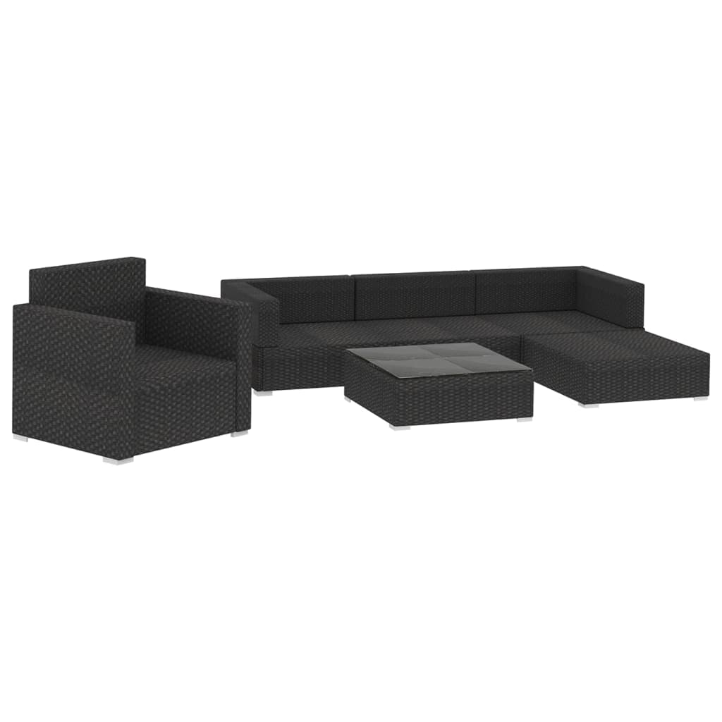 Set Divani da Giardino 6 pz con Cuscini in Polyrattan Nero