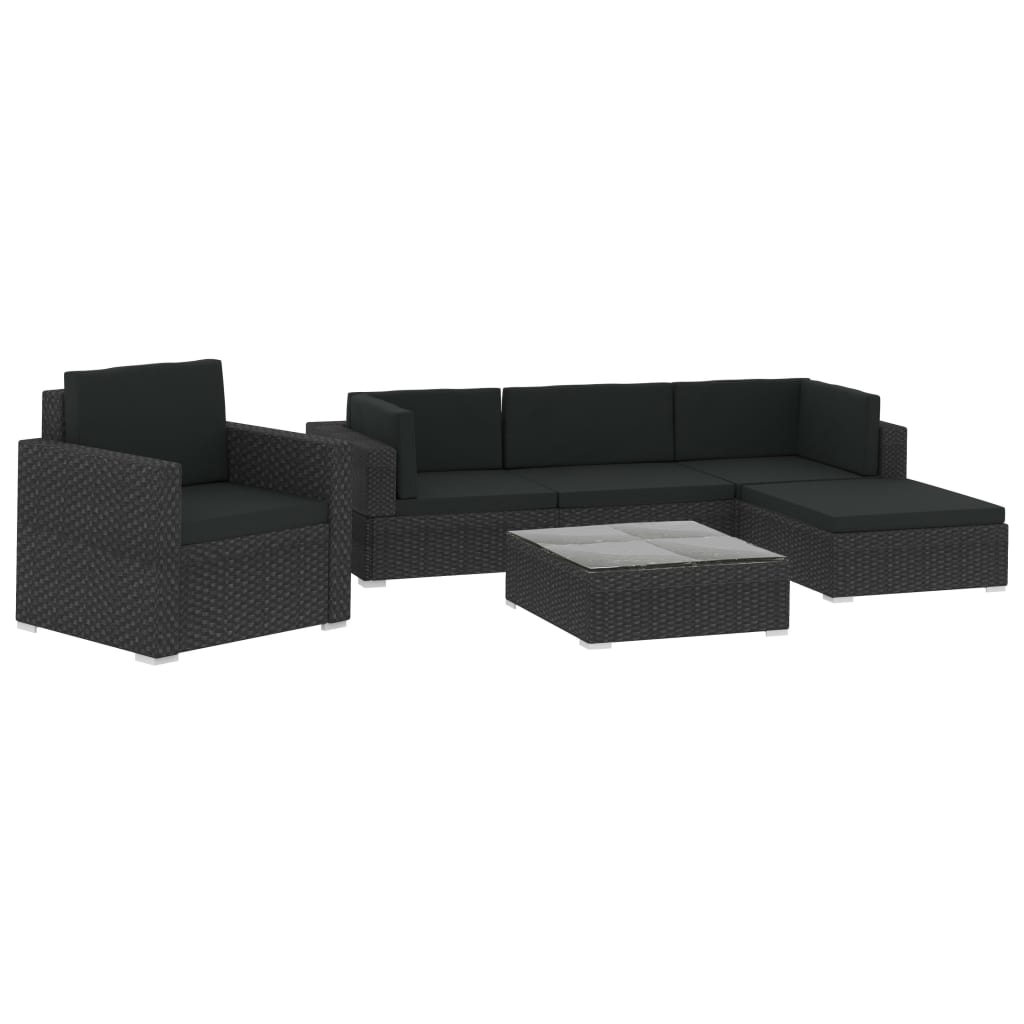 Set Divani da Giardino 6 pz con Cuscini in Polyrattan Nero