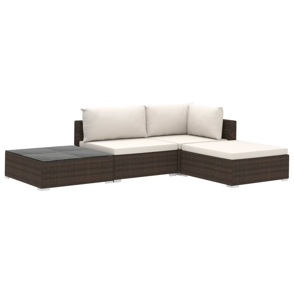 Set Divani da Giardino 4 pz con Cuscini in Polyrattan Marrone