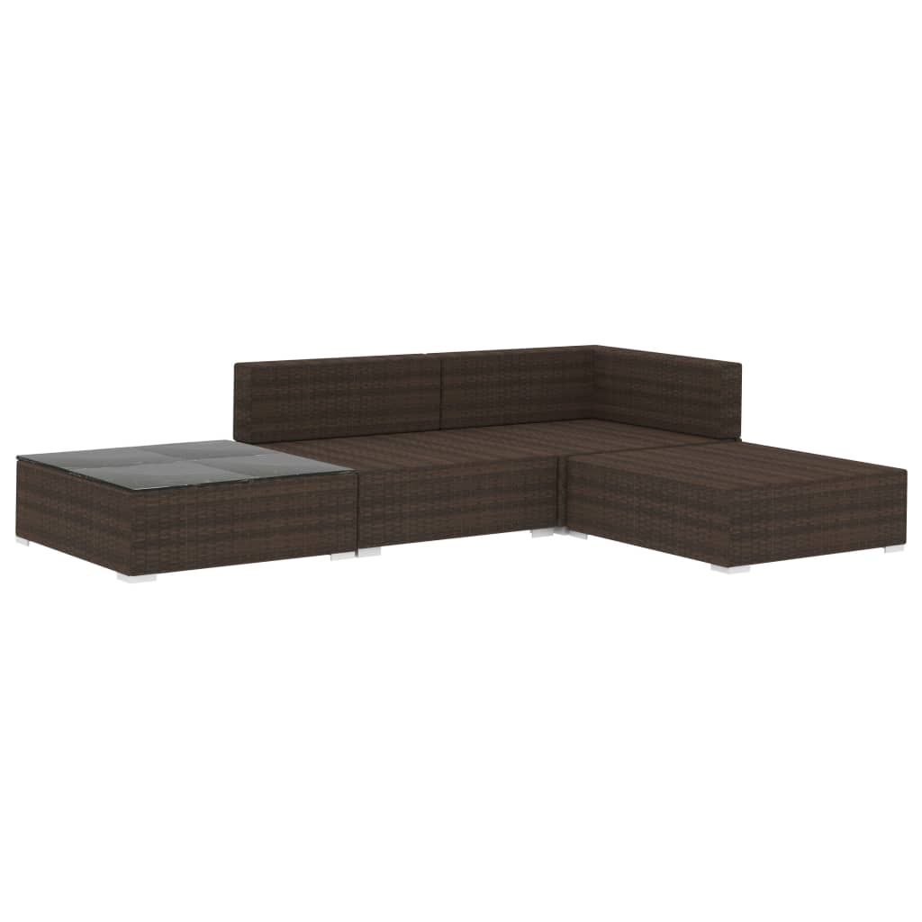 Set Divani da Giardino 4 pz con Cuscini in Polyrattan Marrone