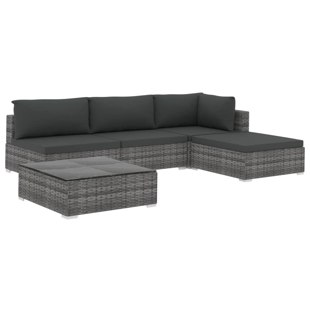 Set Divani da Giardino 5 pz con Cuscini in Polyrattan Grigio