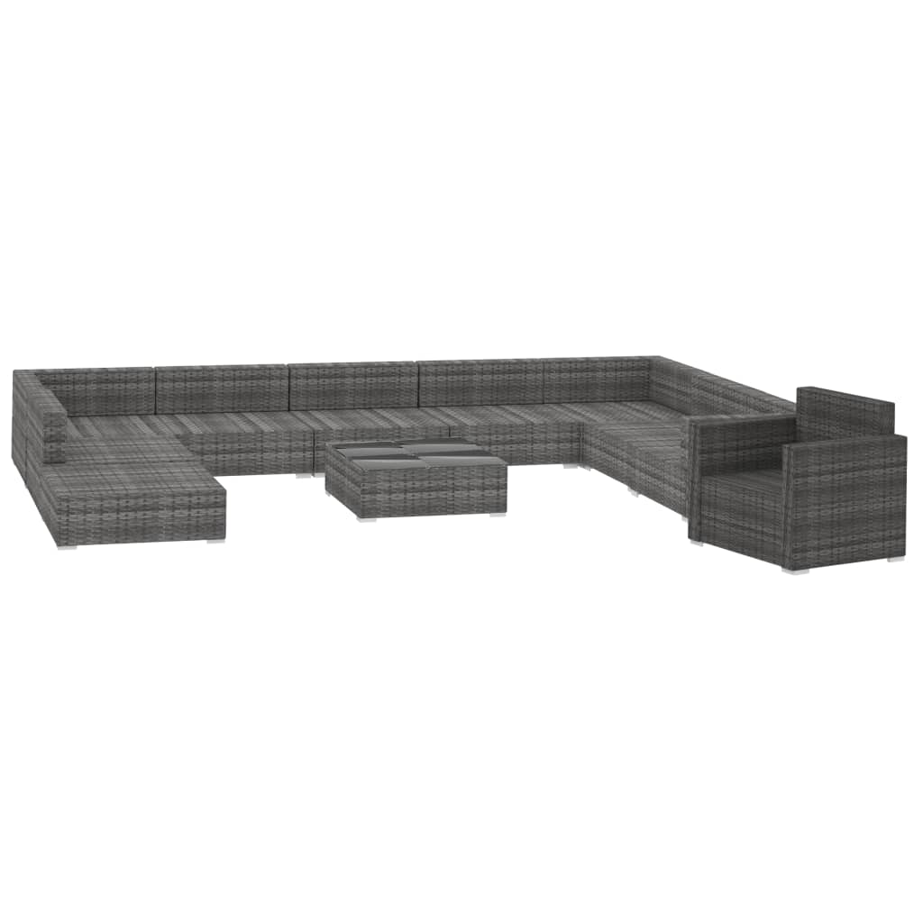 Set Divani da Giardino 11 pz con Cuscini in Polyrattan Grigio