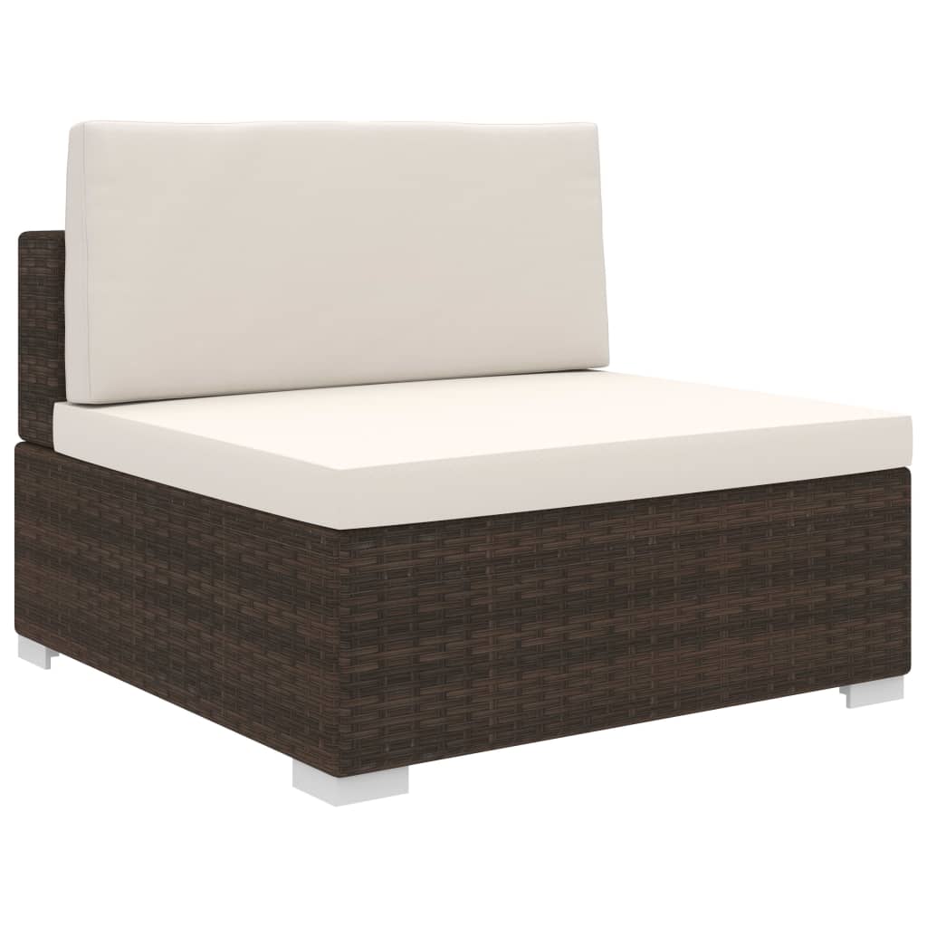 Seduta Centrale Modulare 1 pz con Cuscini in Polyrattan Marrone