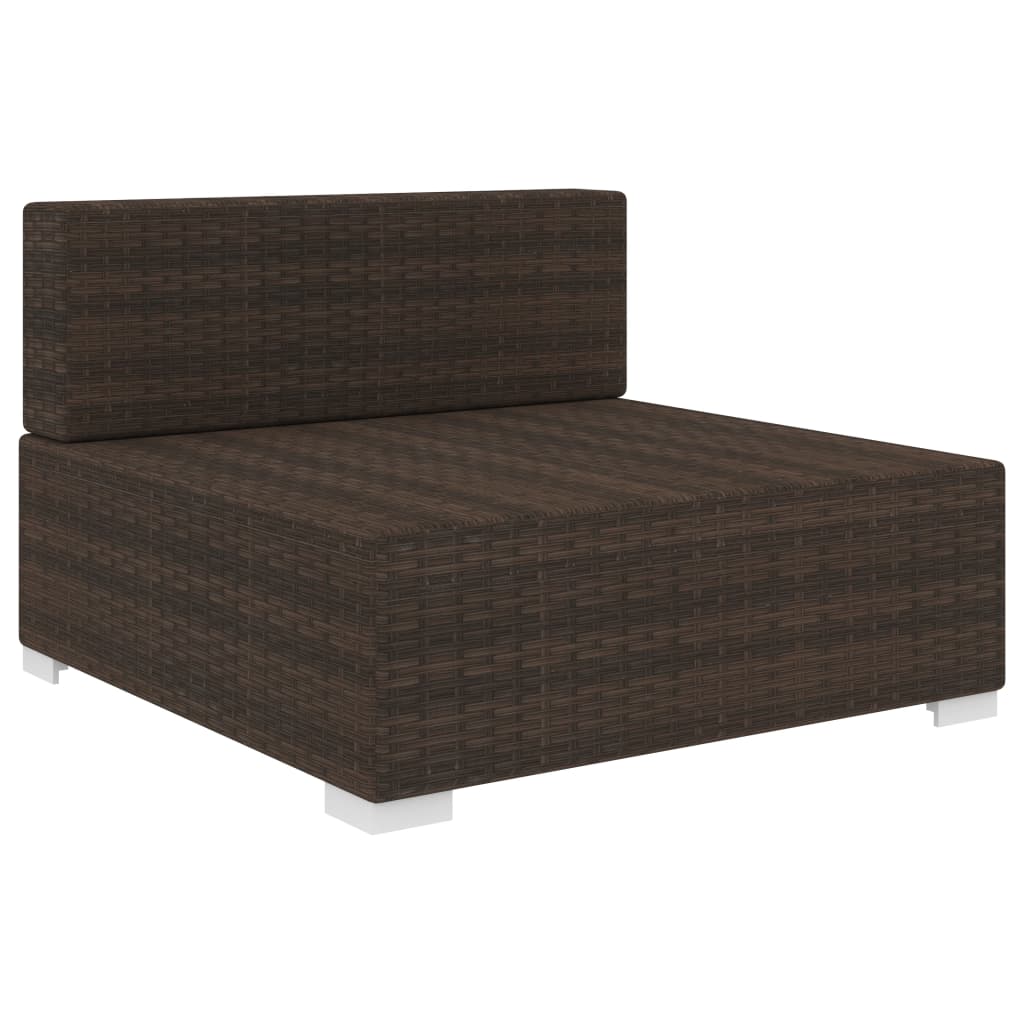 Seduta Centrale Modulare 1 pz con Cuscini in Polyrattan Marrone