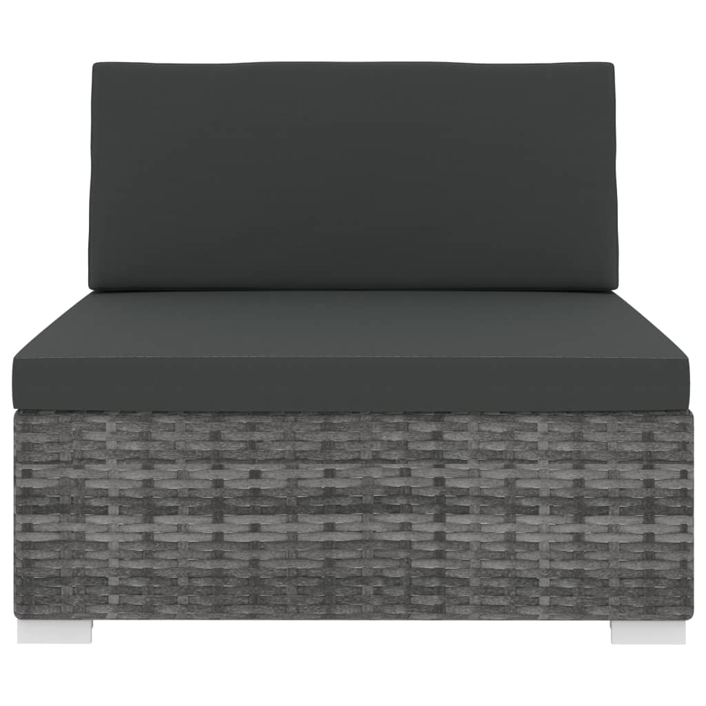 Seduta Centrale Modulare 1 pz con Cuscini in Polyrattan Grigio