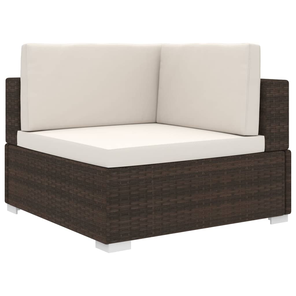 Poltrona Modulare ad Angolo 1 pz con Cuscini Polyrattan Marrone