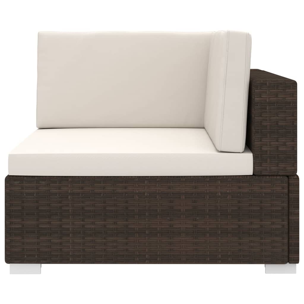 Poltrona Modulare ad Angolo 1 pz con Cuscini Polyrattan Marrone