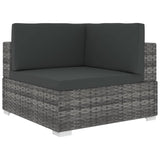 Poltrona Modulare ad Angolo 1 pz con Cuscini Polyrattan Grigio