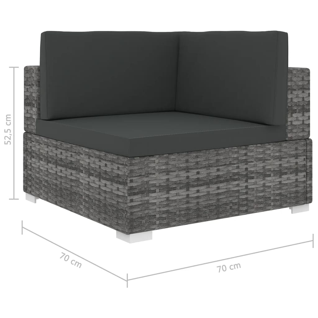 Poltrona Modulare ad Angolo 1 pz con Cuscini Polyrattan Grigio