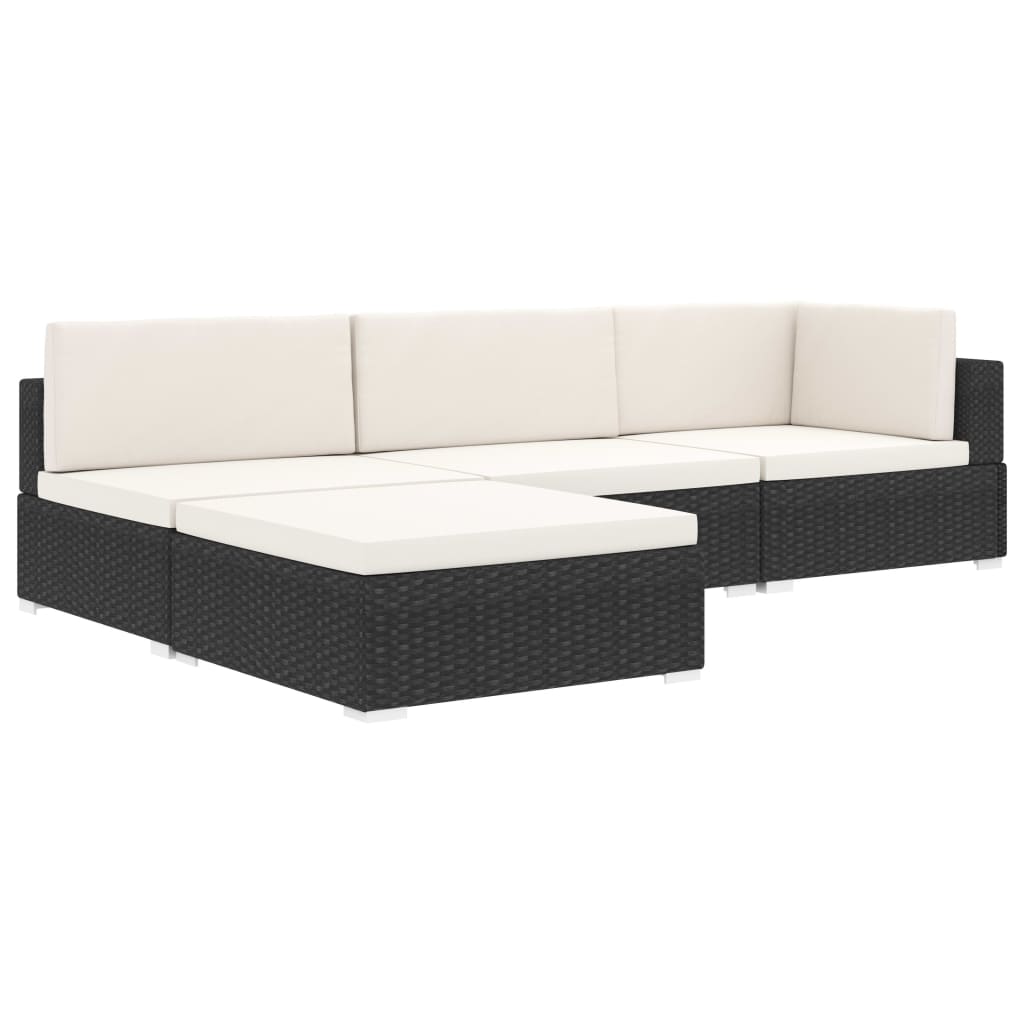 Poggiapiedi Modulare 1 pz con Cuscino in Polyrattan Nero