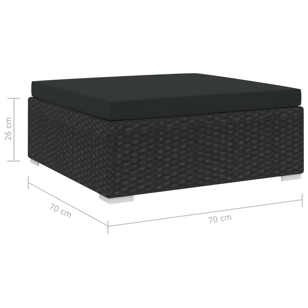 Poggiapiedi Modulare 1 pz con Cuscino in Polyrattan Nero