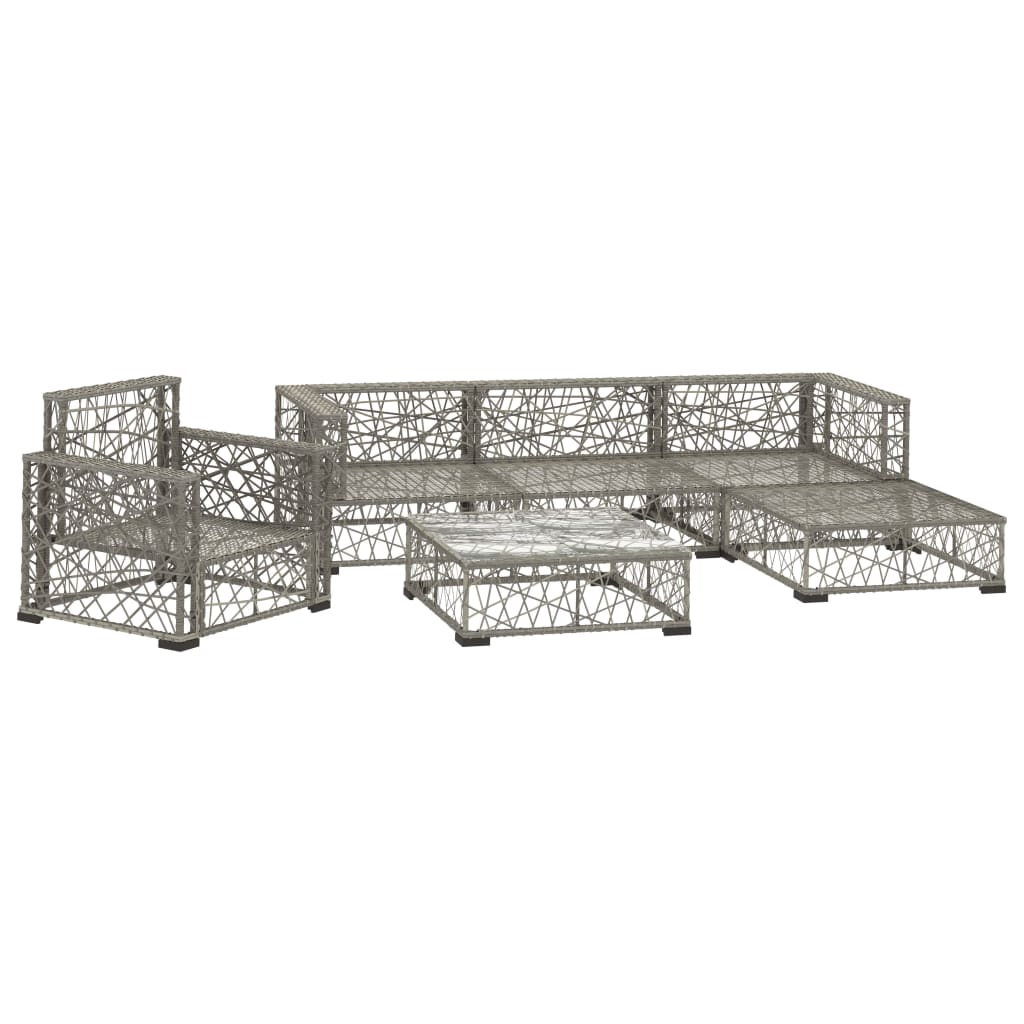 Set Divani da Giardino 6 pz con Cuscini in Polyrattan Grigio