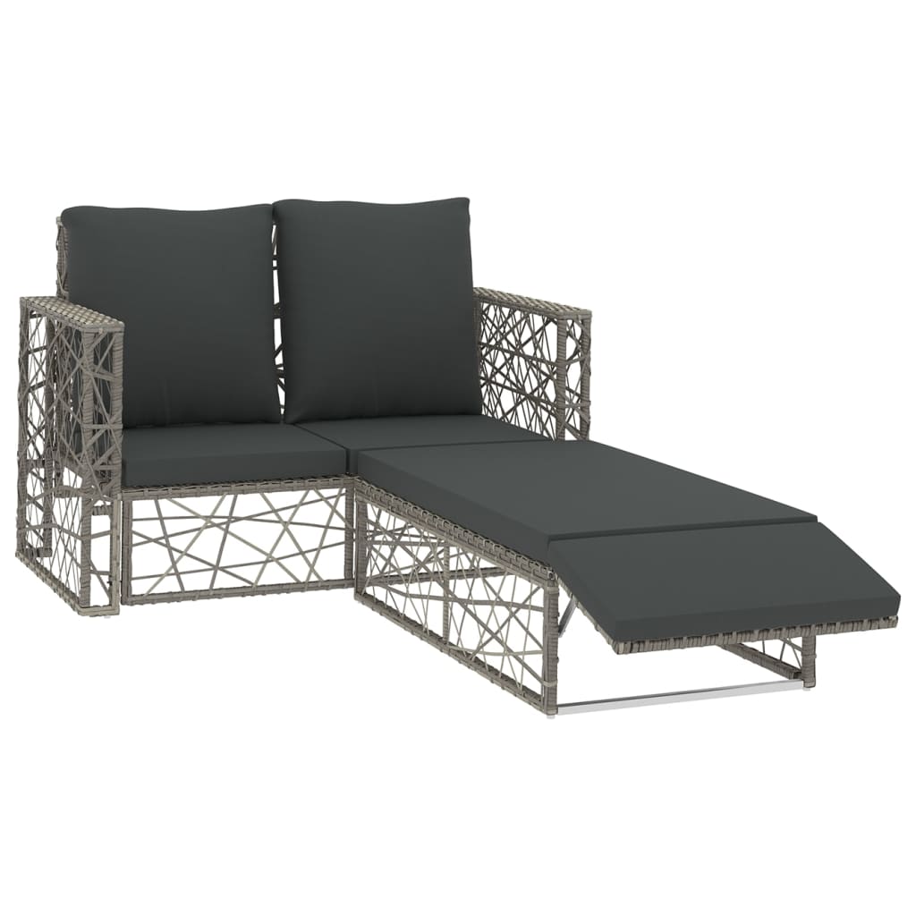 Set Divani da Giardino 2 pz con Cuscini in Polyrattan Grigio