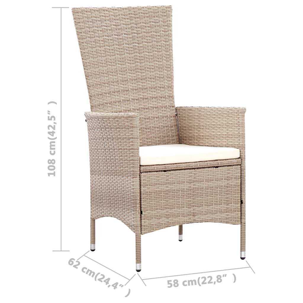 Set da Pranzo da Giardino 7 pz con Cuscini in Polyrattan Beige