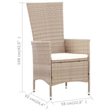 Set da Pranzo da Giardino 7 pz con Cuscini in Polyrattan Beige