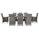 Set da Pranzo da Giardino 9 pz con Cuscini in Polyrattan Grigio