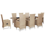 Set da Pranzo da Giardino 9 pz con Cuscini in Polyrattan Beige