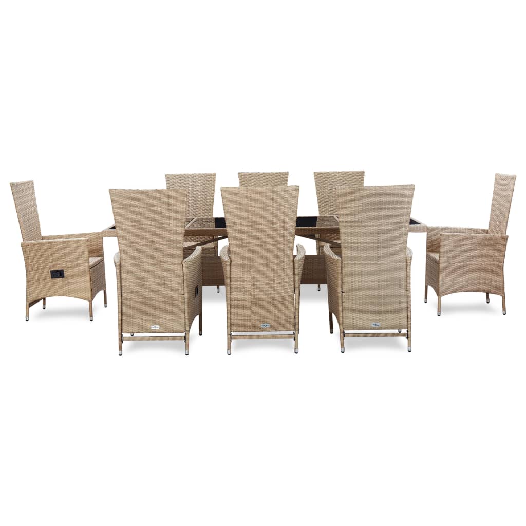 Set da Pranzo da Giardino 9 pz con Cuscini in Polyrattan Beige