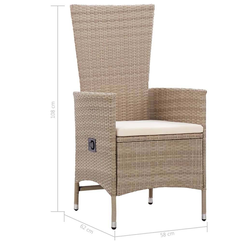 Set da Pranzo da Giardino 9 pz con Cuscini in Polyrattan Beige