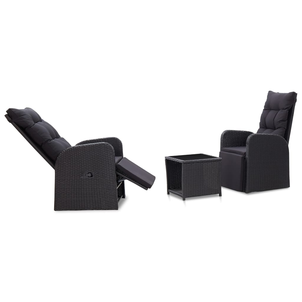 Set da Bistrot 3 pz con Cuscini in Polyrattan Nero