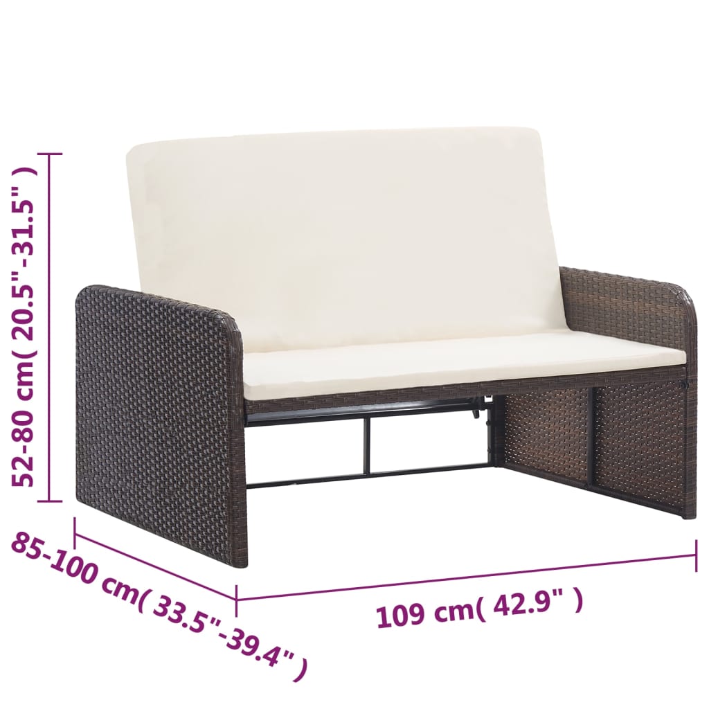 Set Divani da Giardino 2 pz con Cuscini in Polyrattan Marrone