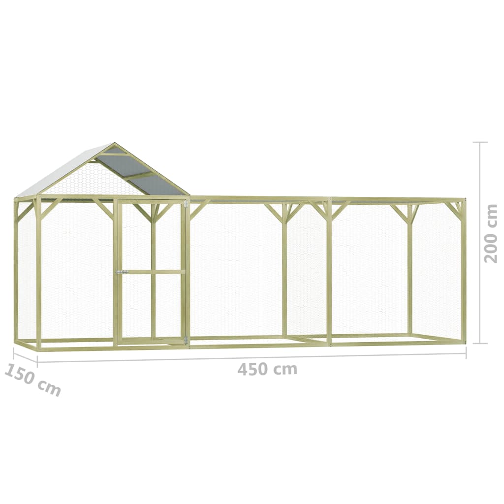 Pollaio 4,5x1,5x2 m in Legno di Pino Impregnato