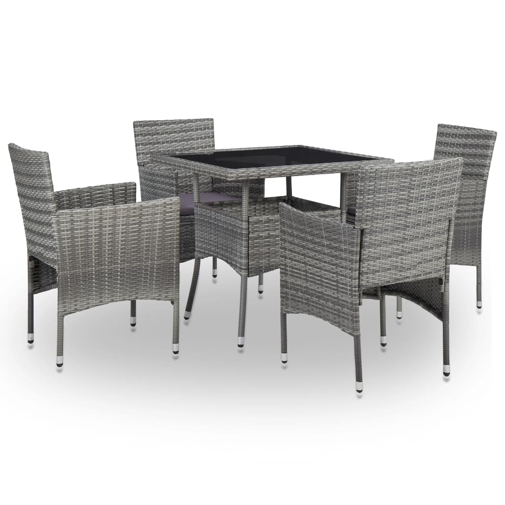 Set Mobili da Pranzo per Giardino 5pz Grigio Polyrattan e Vetro