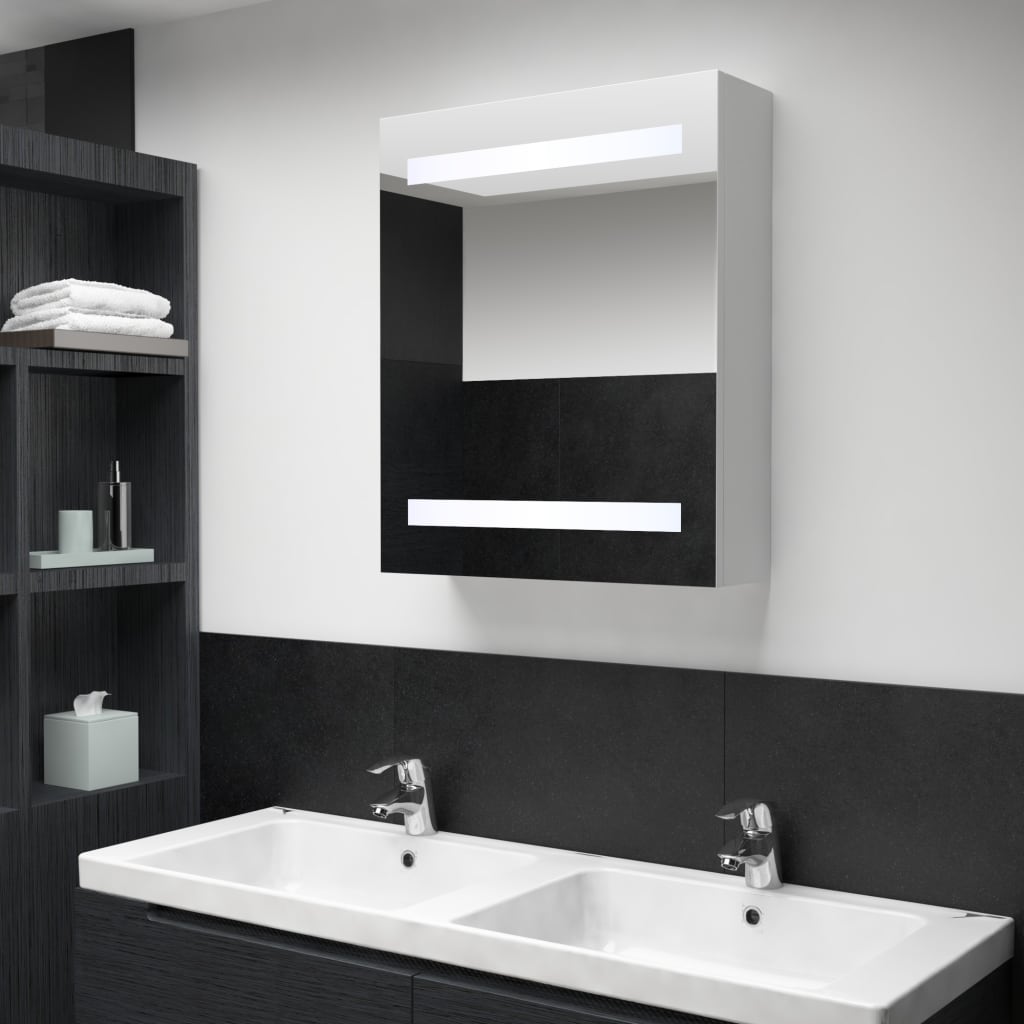 Armadietto Bagno con Specchio e LED 50x13,5x60 cm