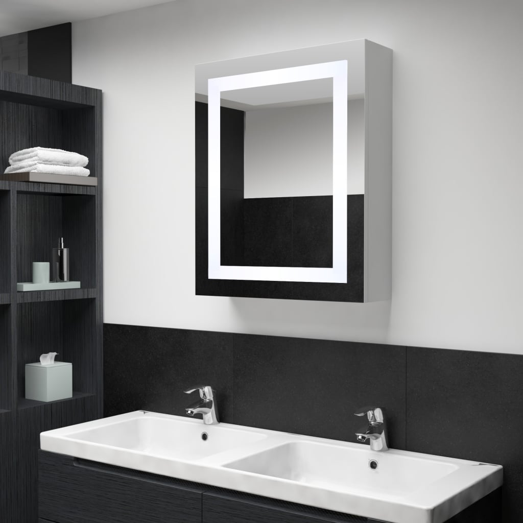 Armadietto Bagno con Specchio e LED 50x13x70 cm