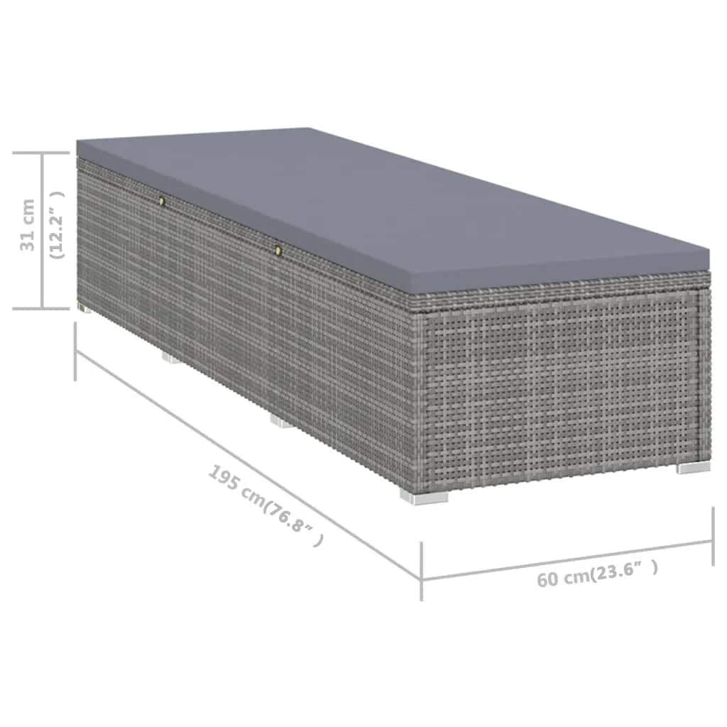 Lettino Prendisole con Cuscino in Polyrattan Grigio