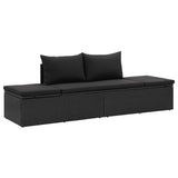 Lettino Prendisole con Cuscini in Polyrattan Nero