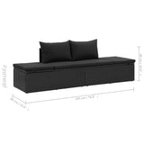 Lettino Prendisole con Cuscini in Polyrattan Nero