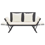 Panchina da Giardino con Cuscini 176 cm Nera in Polyrattan