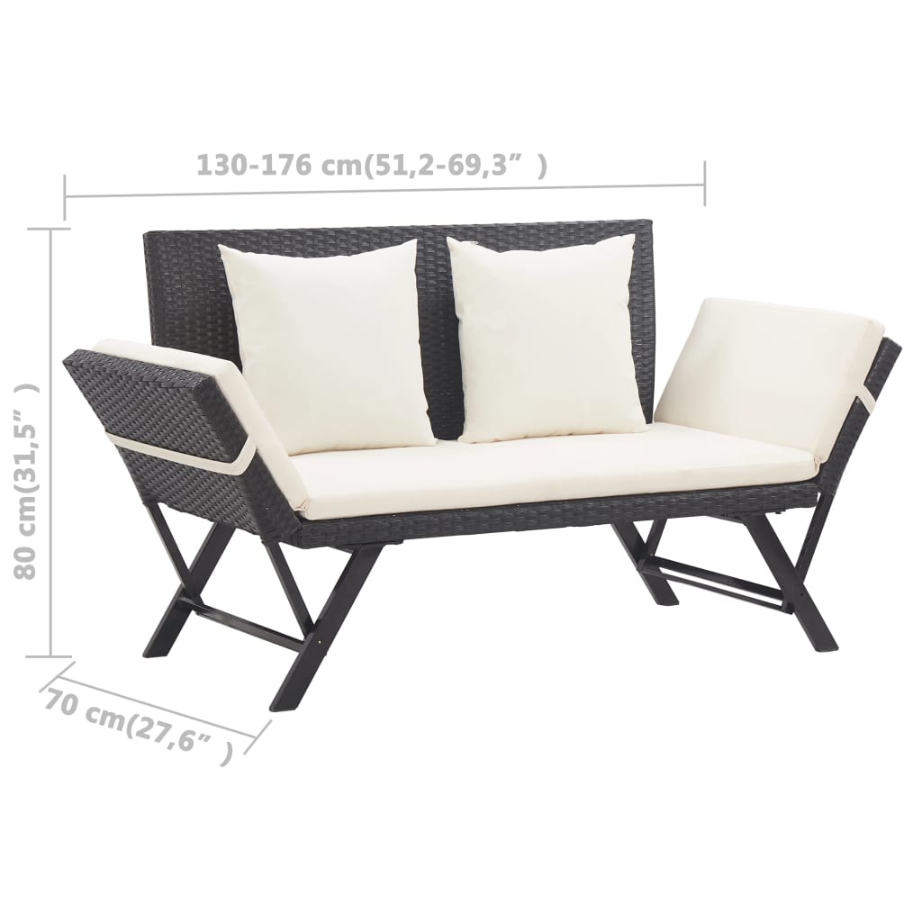 Panchina da Giardino con Cuscini 176 cm Nera in Polyrattan