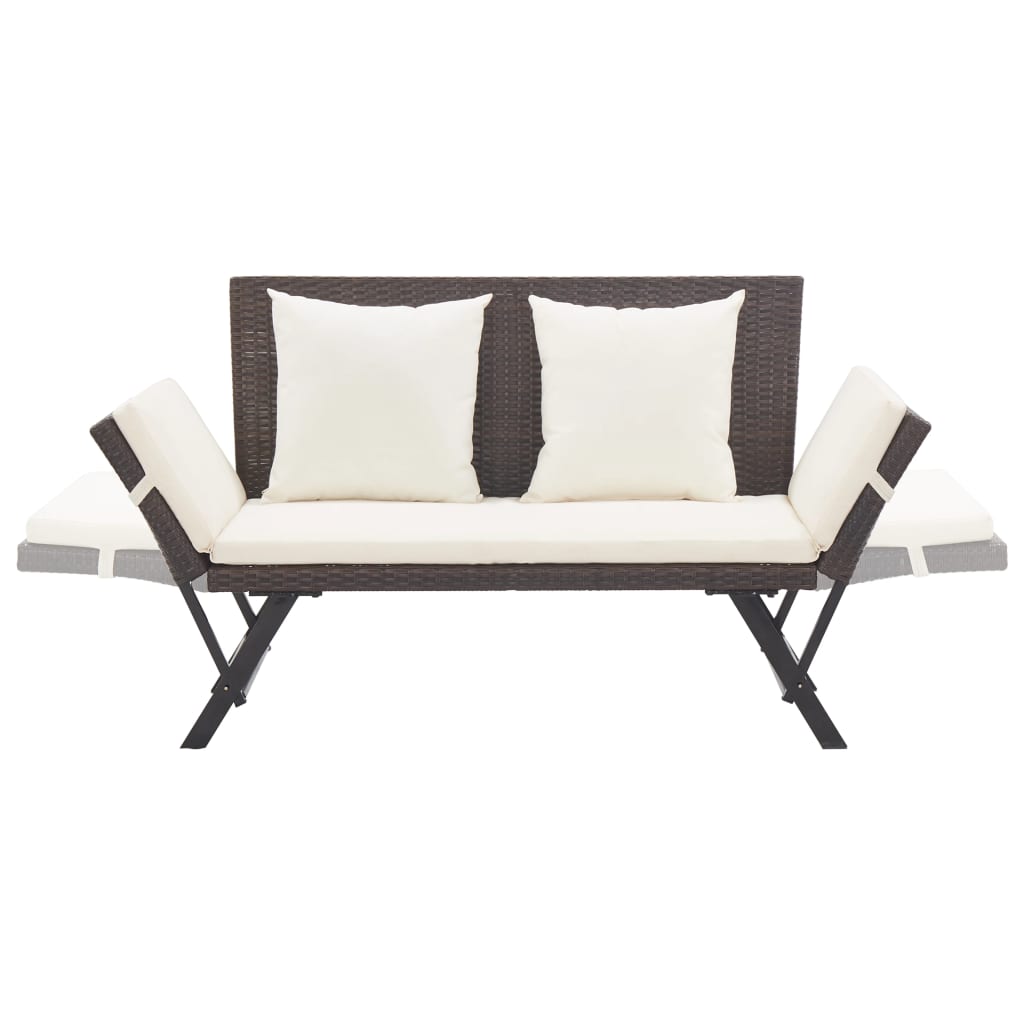 Panchina da Giardino con Cuscini 176 cm Marrone in Polyrattan