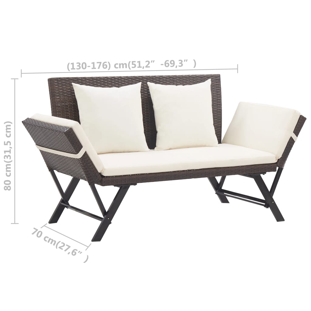 Panchina da Giardino con Cuscini 176 cm Marrone in Polyrattan