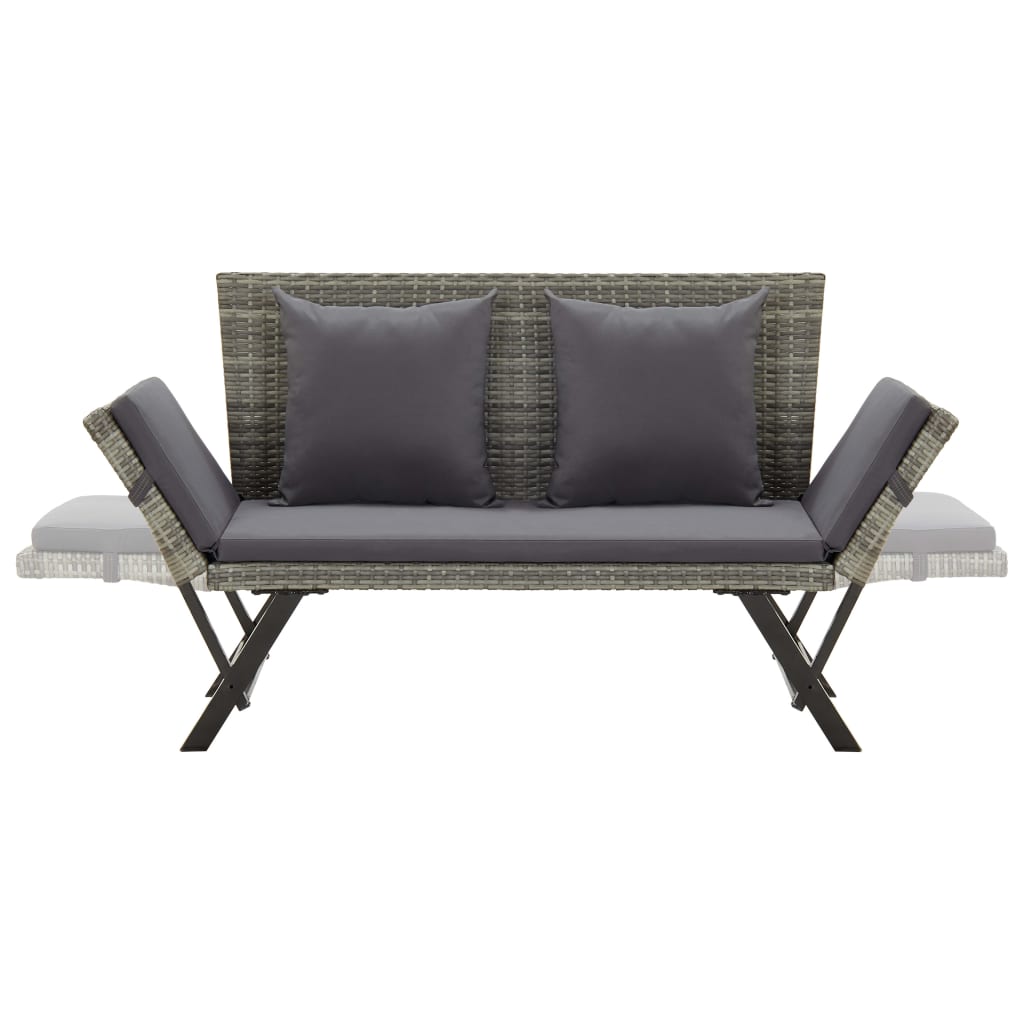 Panchina da Giardino con Cuscini 176 cm in Polyrattan Grigio