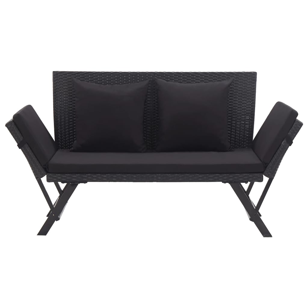 Panchina da Giardino con Cuscini 176 cm Nera in Polyrattan