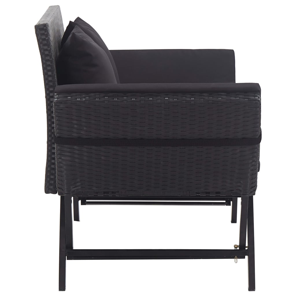 Panchina da Giardino con Cuscini 176 cm Nera in Polyrattan